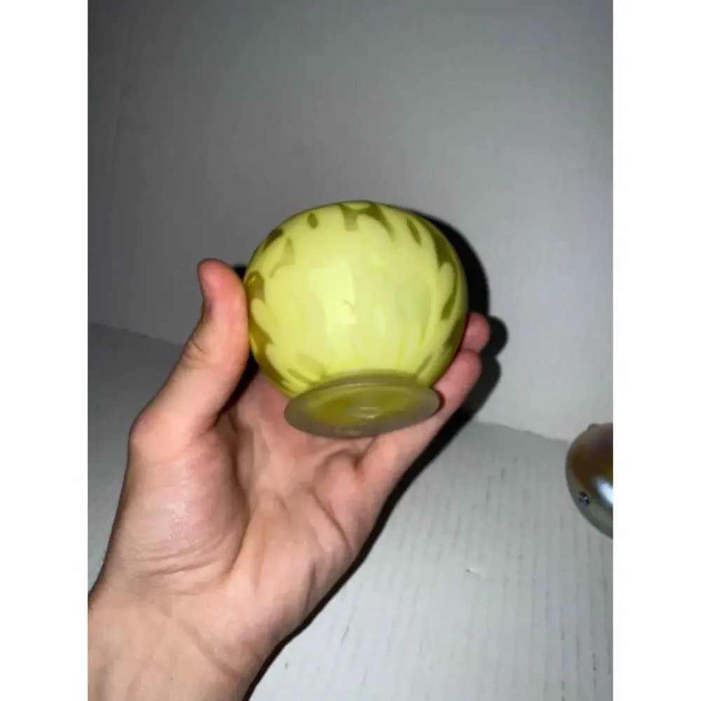 Victorian Satin Glass Cased Yellow ROSE BOWL Crimped Top 3